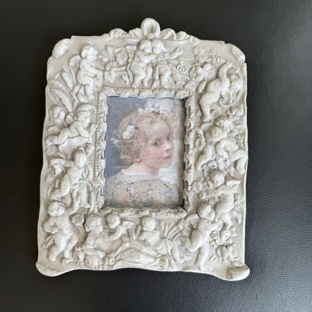 Vintage Baroque Cherub Frame High Relief Plaster Resin Ornate Putti Decor